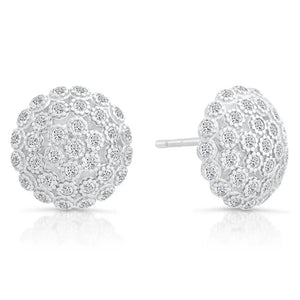 CZ Large Flower round Stud Earrings in Sterling Silver