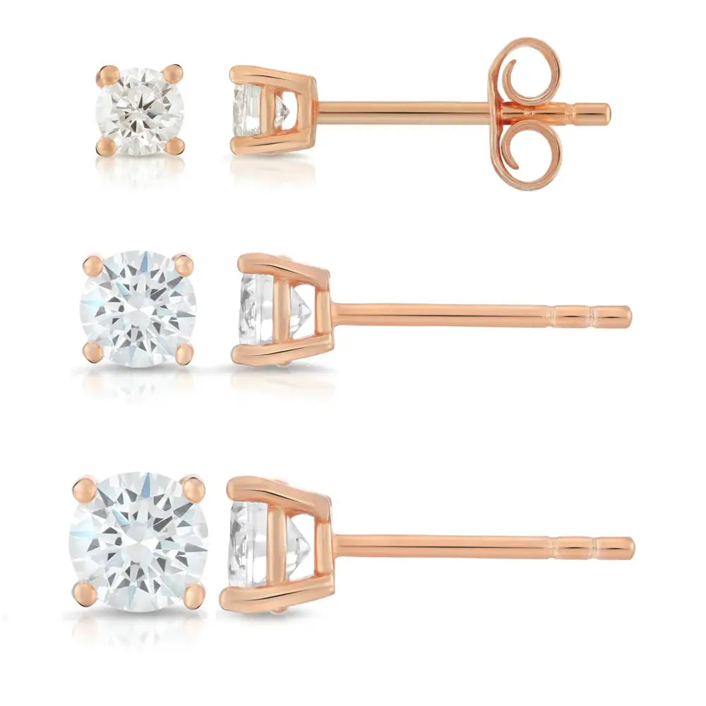 CZ Rose Gold Plated Stud Earrings in Sterling Silver