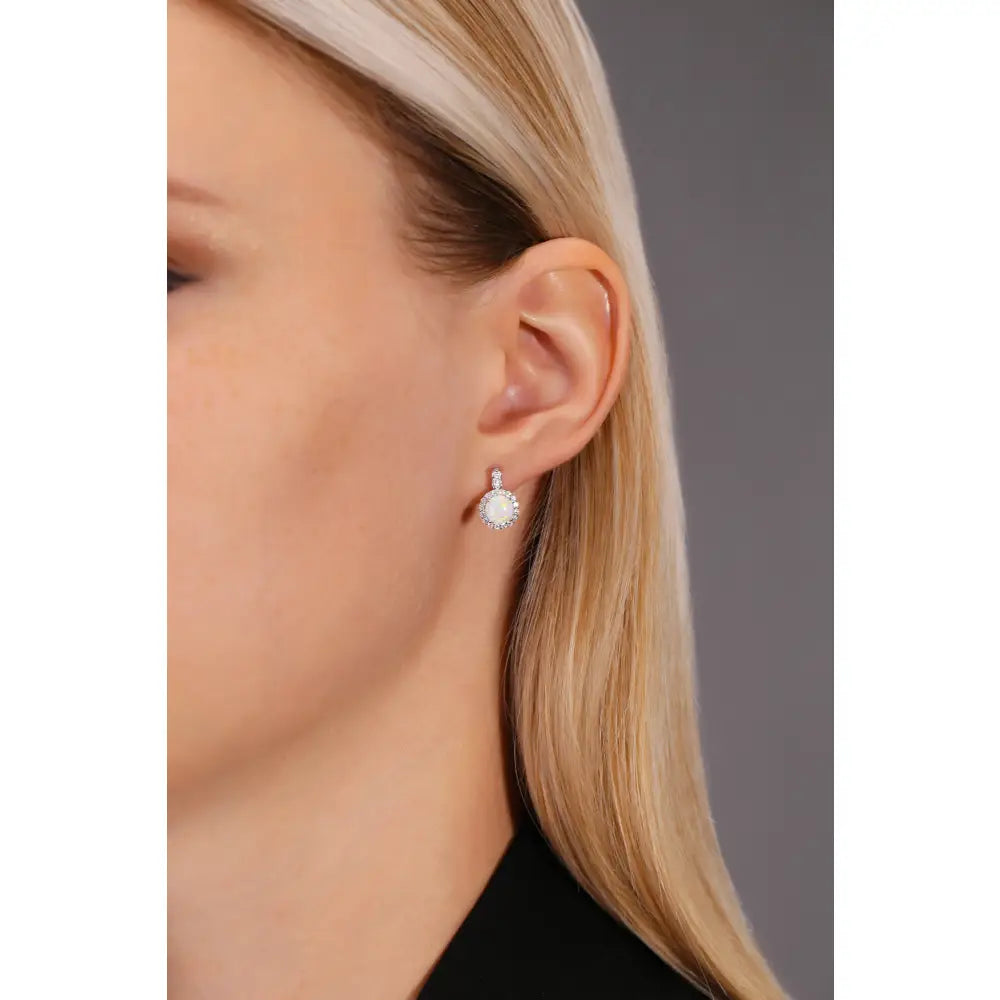 CZ round Fire Opal Halo Stud Earrings in Sterling Silver