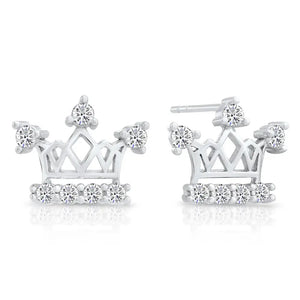 CZ Royal Queen Crown Stud Earrings in Sterling Silver