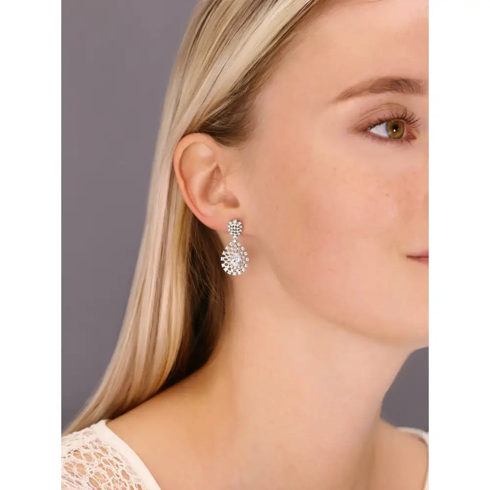 CZ Royal Teardrop Stud Earrings, Dangle Bridal Jewelry, Boho in Sterling Silver