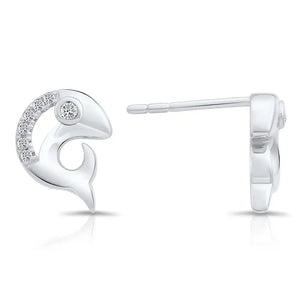 CZ Small Fish Stud Earrings in Sterling Silver