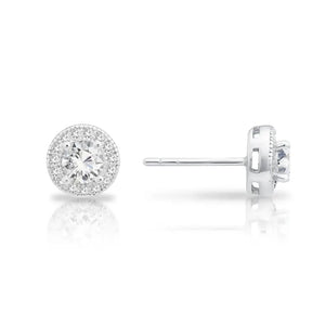 CZ Solitaire Halo Stud Earrings, 0840 in Sterling Silver