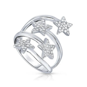 CZ Sparkle Stars Sterling Silver Wrap Ring – A Luxurious Celestial Gift for Any Occasion.