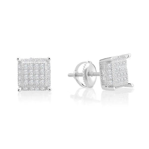 CZ Square Screw-Back Stud Earrings, Unisex in Sterling Silver