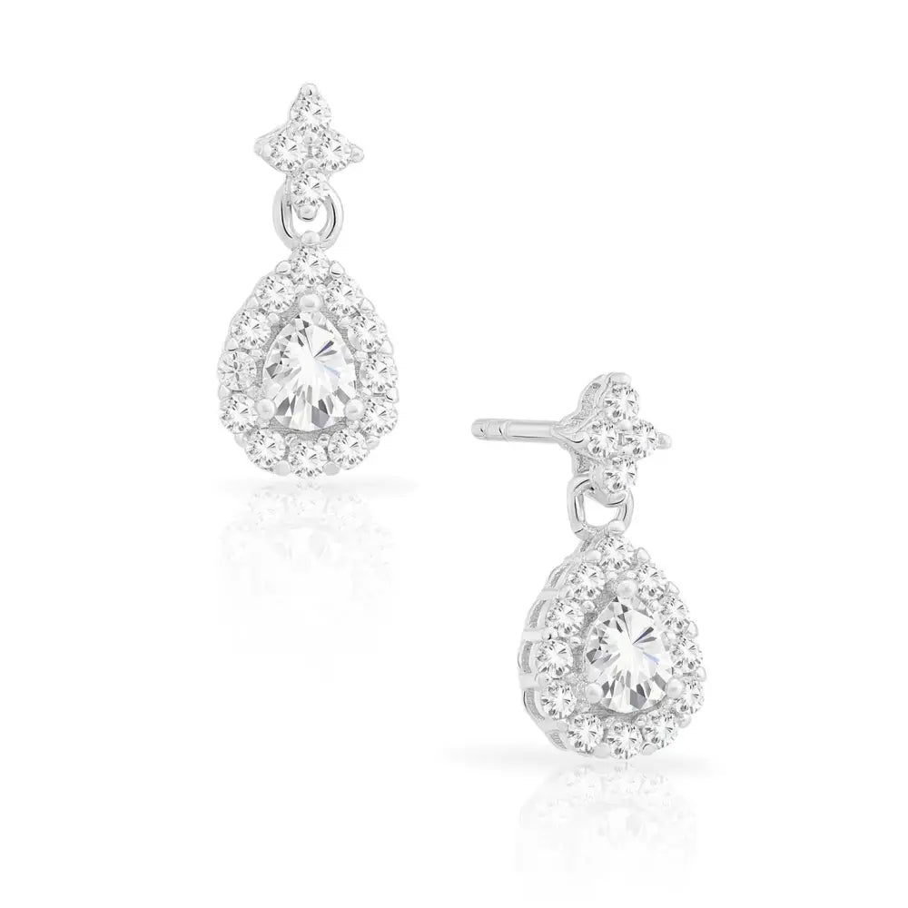 CZ Teardrop Dangle Stud Earrings in Sterling Silver