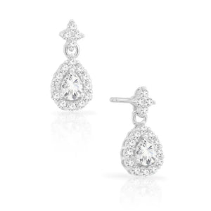 CZ Teardrop Dangle Stud Earrings in Sterling Silver