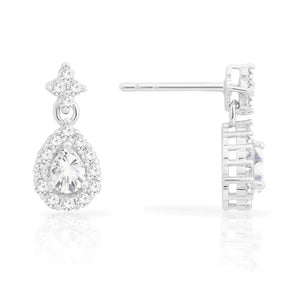 CZ Teardrop Dangle Stud Earrings in Sterling Silver