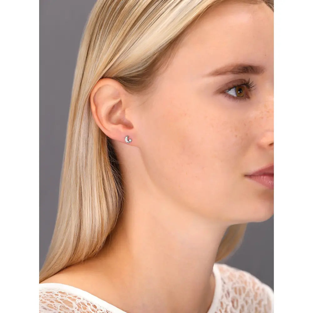 CZ Tiny Moon with Star Stud Earrings in Sterling Silver