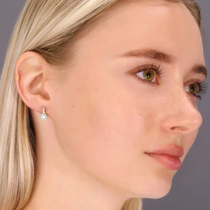 CZ Tiny round Halo Dangle Stud Earrings in Sterling Silver