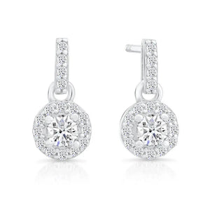 CZ Tiny round Halo Dangle Stud Earrings in Sterling Silver