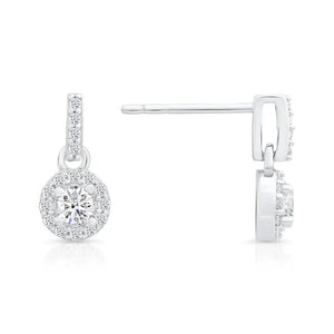 CZ Tiny round Halo Dangle Stud Earrings in Sterling Silver