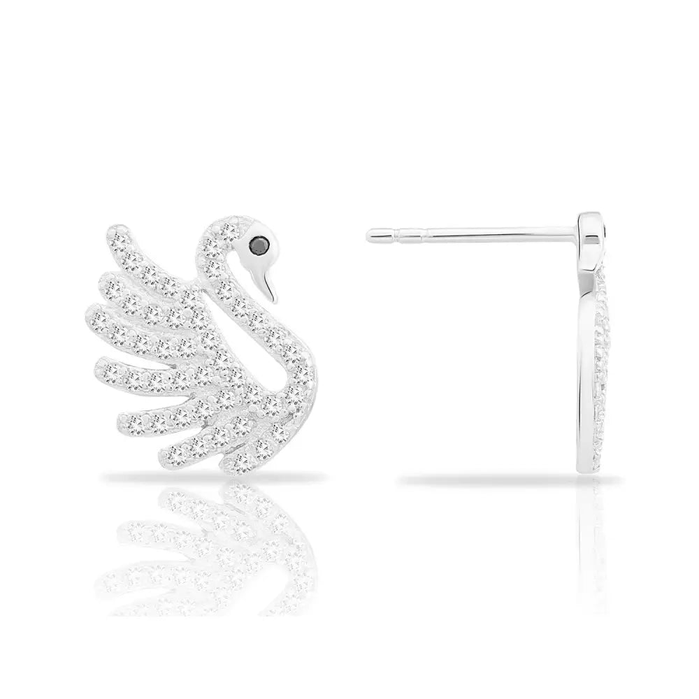 CZ White Swan Stud Earrings in Sterling Silver