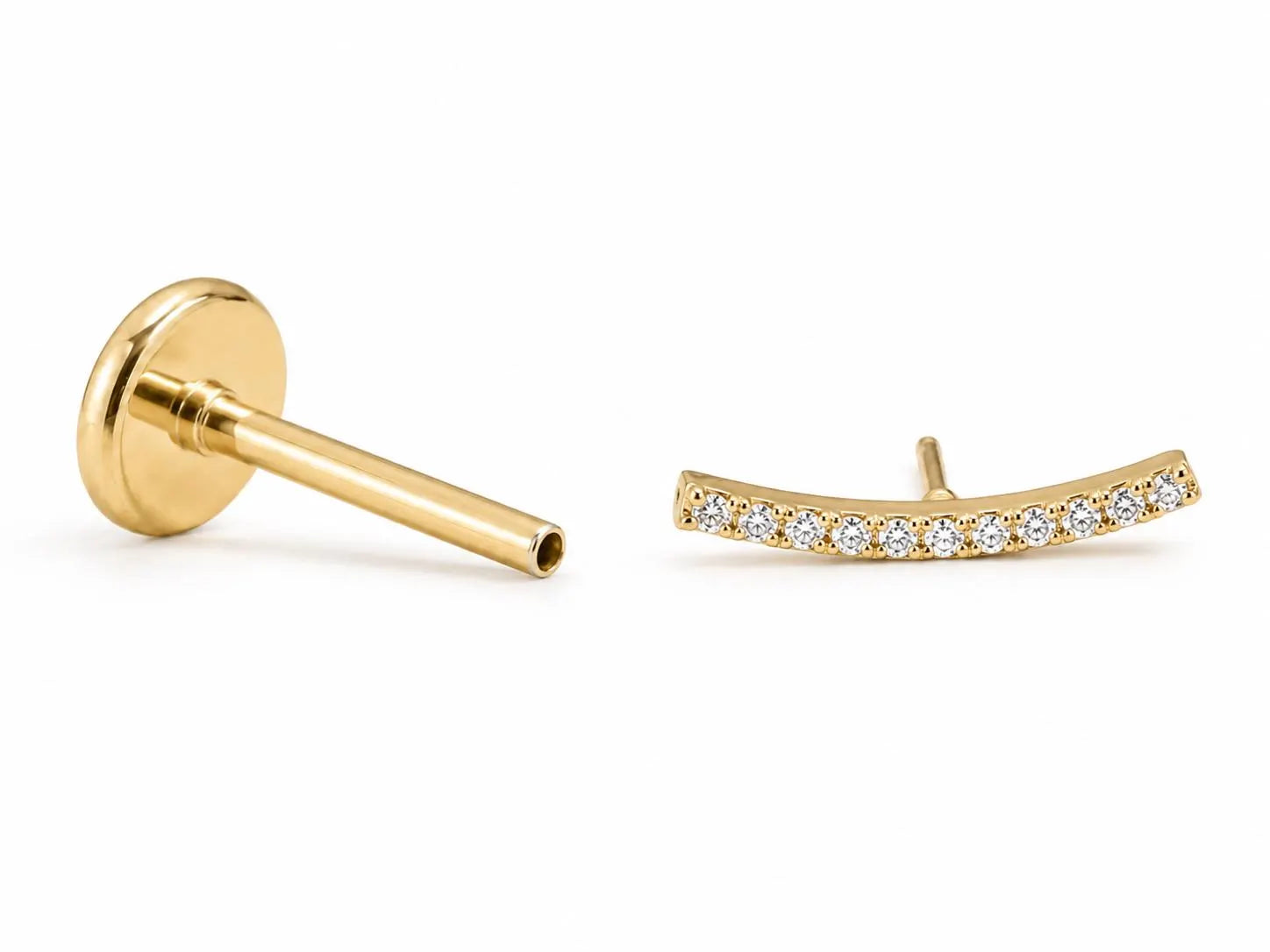 Flat Back Ear Climber, Titanium CZ Ear Crawler Earring, Threadless Push Pin Helix Cartilage Tragus Stud, 16G 18G 20G Dainty Gold Silver