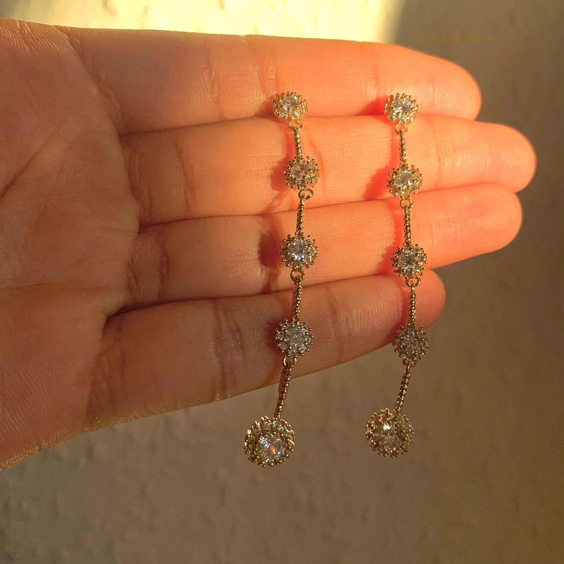925 Sterling Silver Post Long Tassel Gold and Silver Diamond Dangle Drop Earrings| Gold Silver Tassel Earrings| Bridal Wedding Earrings