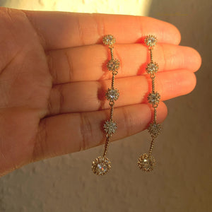 925 Sterling Silver Post Long Tassel Gold and Silver Diamond Dangle Drop Earrings| Gold Silver Tassel Earrings| Bridal Wedding Earrings
