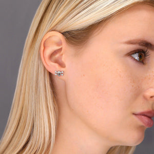 Dazzling CZ Skull and Bones Sterling Silver Stud Earrings.