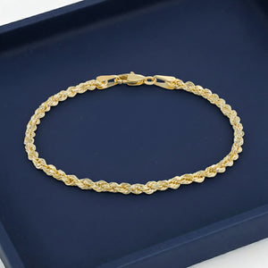 14K Yellow Gold Rope Chain Bracelet, Lobster Lock