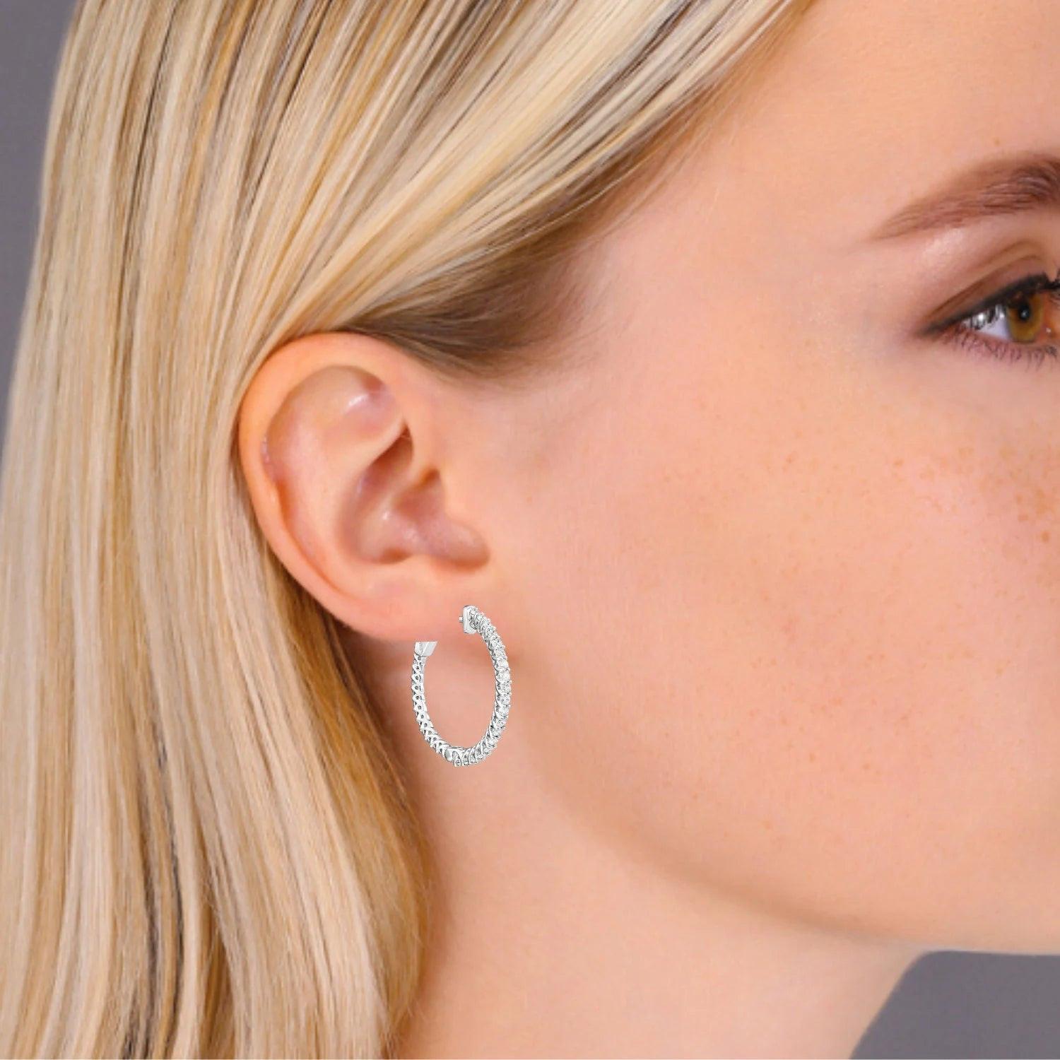 Stunning 14K White Gold Diamond Hoop Earrings - 1.02 Carats of Brilliance by TILO Jewelry.