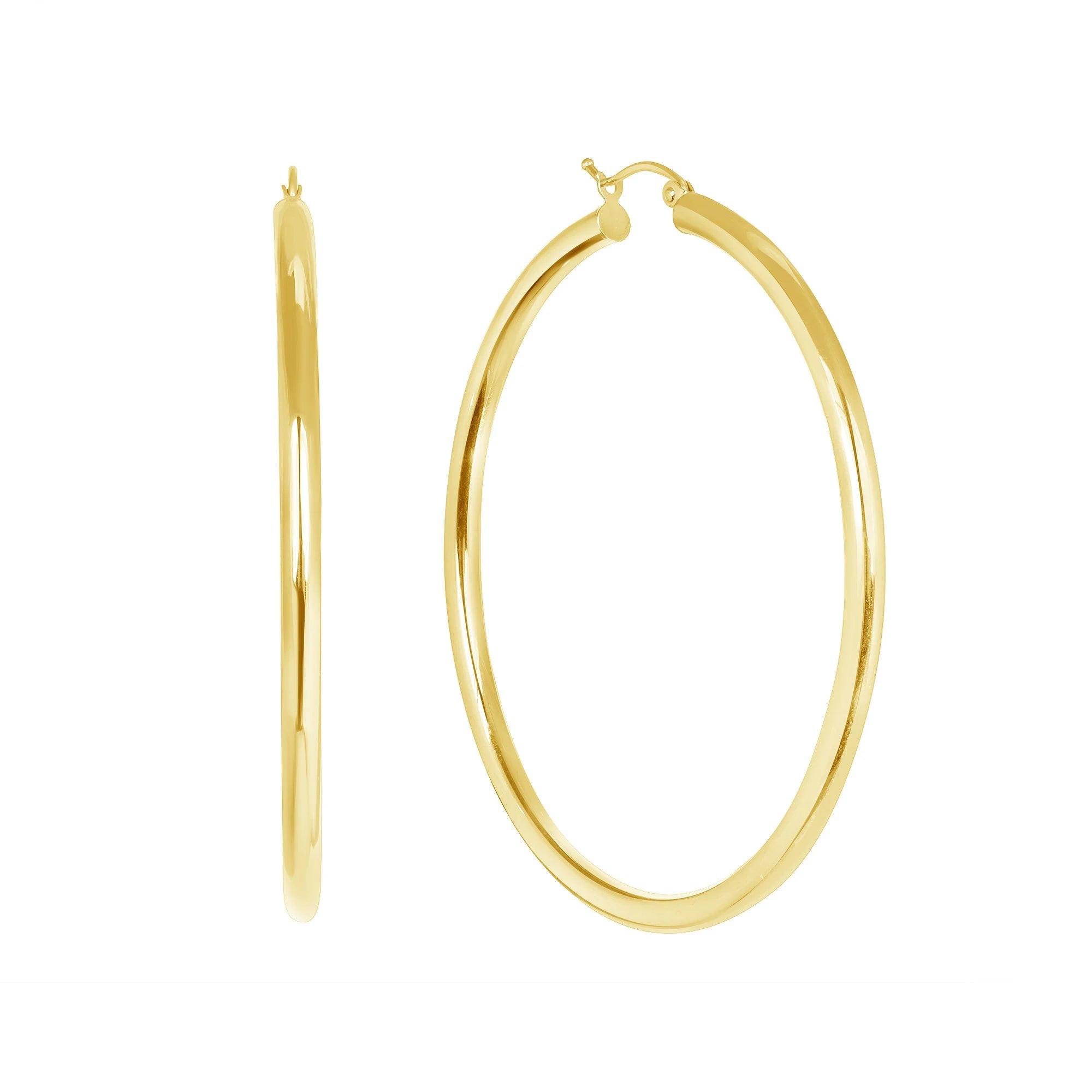 Elegant 14K Solid Gold 65mm Thin Lightweight Hoop Earrings - Perfect for Any Occasion!.