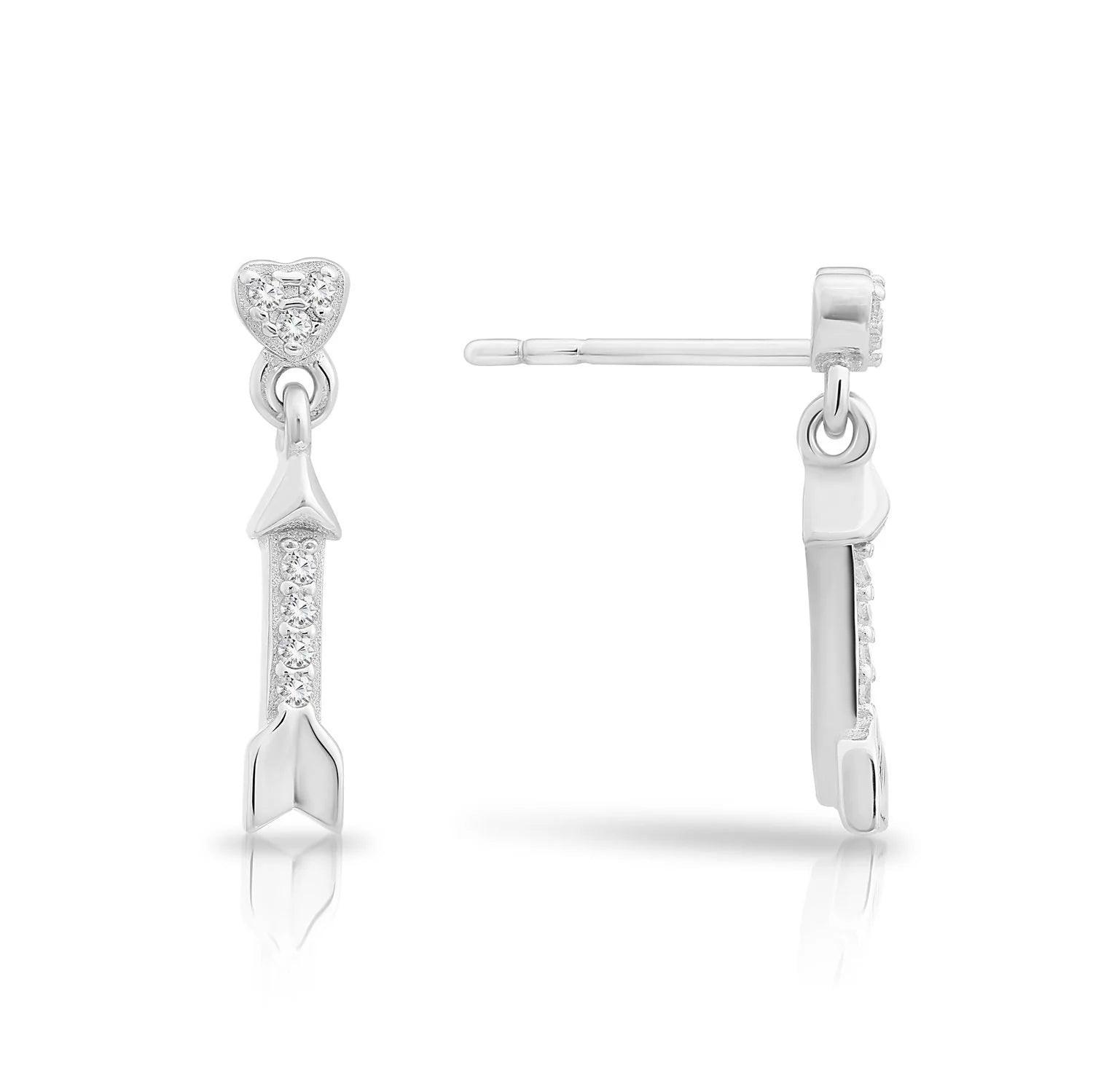 Sterling Silver CZ Cupid's Arrow Dangle Earrings - Elegant & Dazzling.