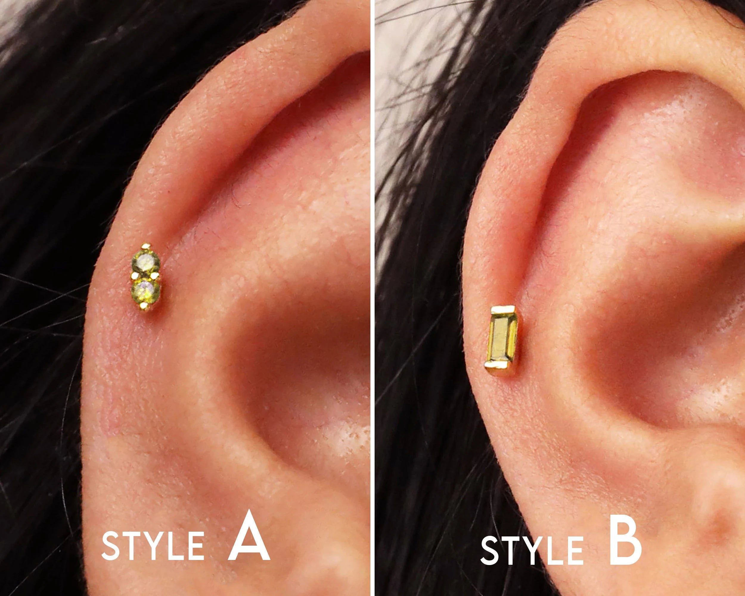 18G/16G Peridot Dainty Labret Cartilage Studs • Tragus Stud • Conch Earring • Helix • Cartilage Piercing • Minimalist • FLAT BACK