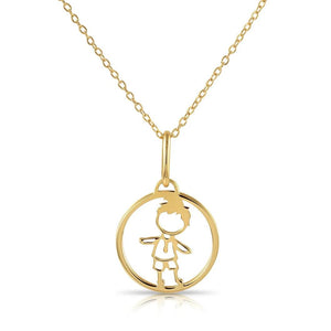 Enchanting 14K Yellow Gold Little Boy Pendant Necklace with 18" Elegant Chain.