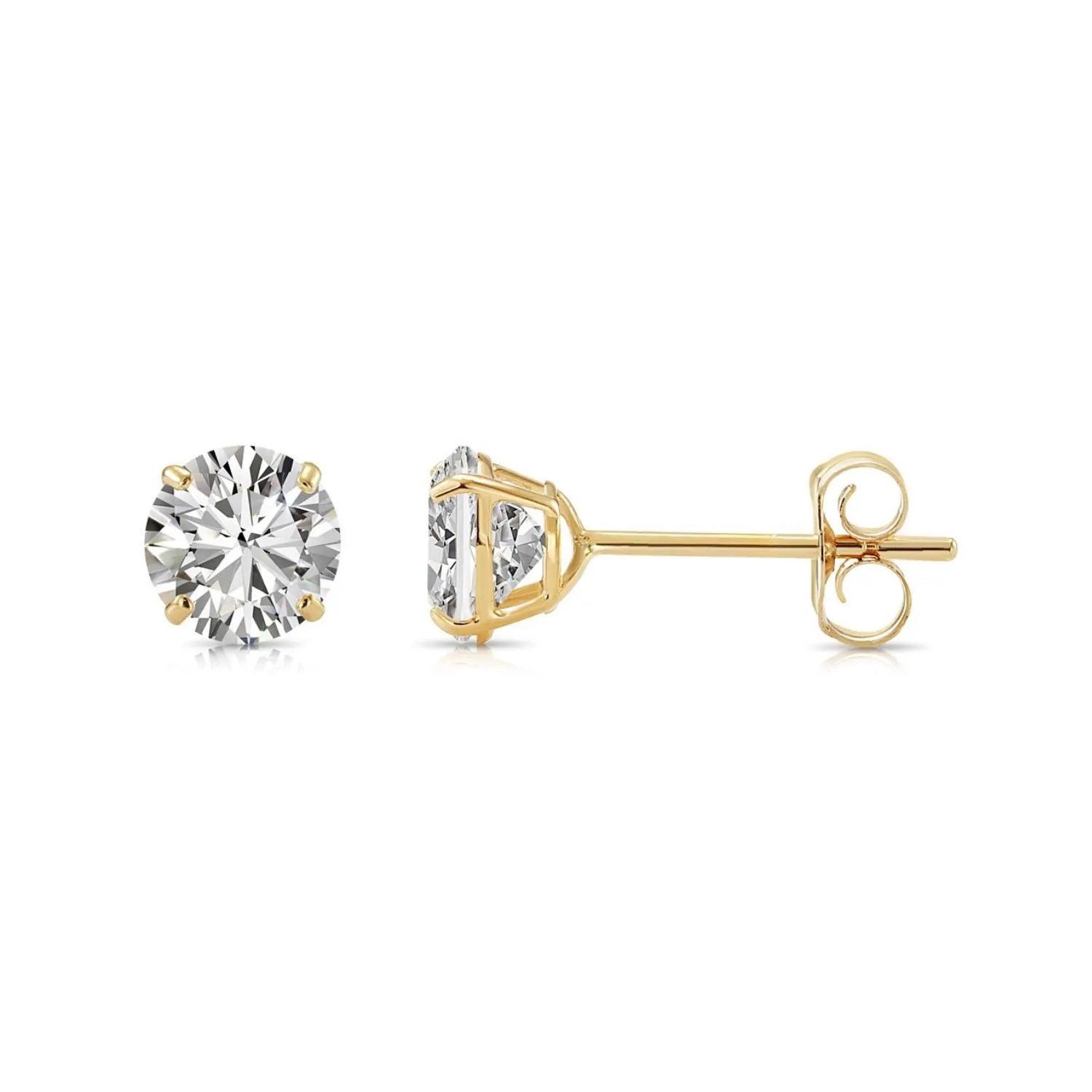 Stunning 10K Solid Yellow Gold Round CZ Push Back Stud Earrings - Unisex Basket Set.