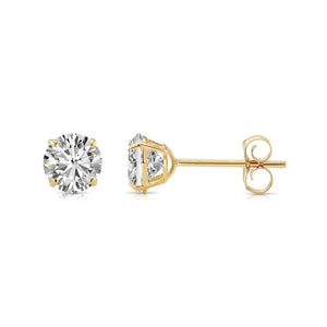 Stunning 10K Solid Yellow Gold Round CZ Push Back Stud Earrings - Unisex Basket Set.