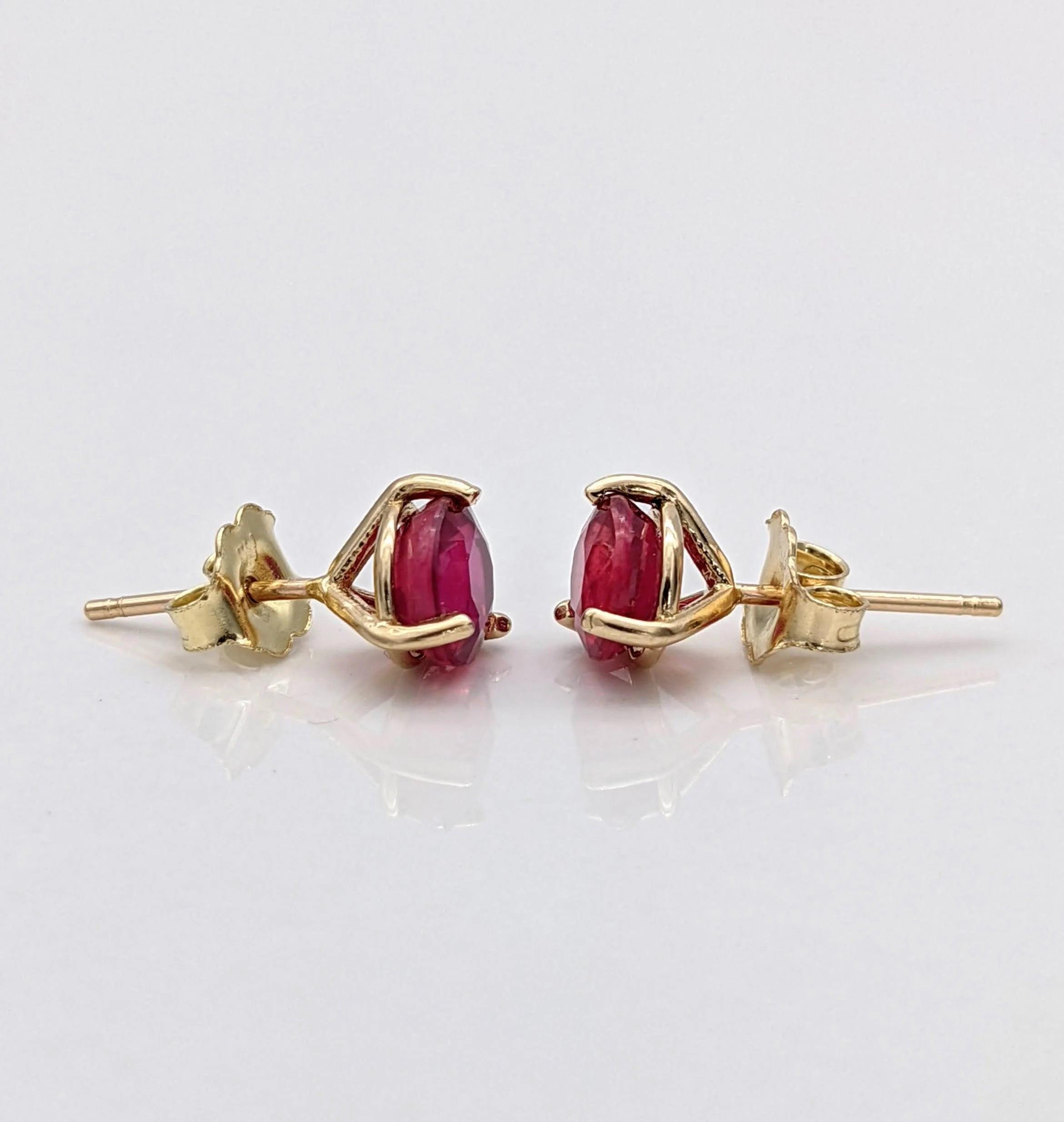 Stunning 14K Solid Gold Ruby Stud Earrings - Natural Round Cut July Birthstone Jewelry.