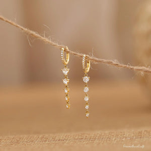 Dainty Diamond Dangle Earrings, Diamond Hoop Huggie Earrings, Drop Earrings for Bride, Wedding Jewellery, Bridesmaid Gifts,Mom Gifts for Her