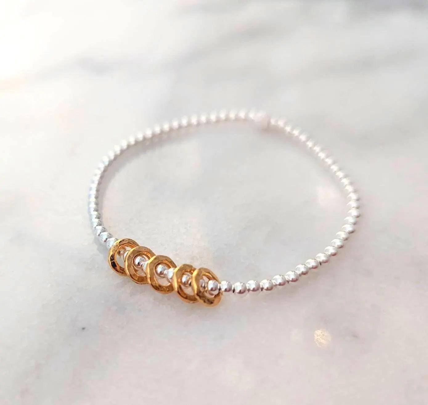 Sterling Silver Milestone Birthday Bracelet with Gold Decade Rings - A Custom Gift for Her.