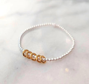 Sterling Silver Milestone Birthday Bracelet with Gold Decade Rings - A Custom Gift for Her.