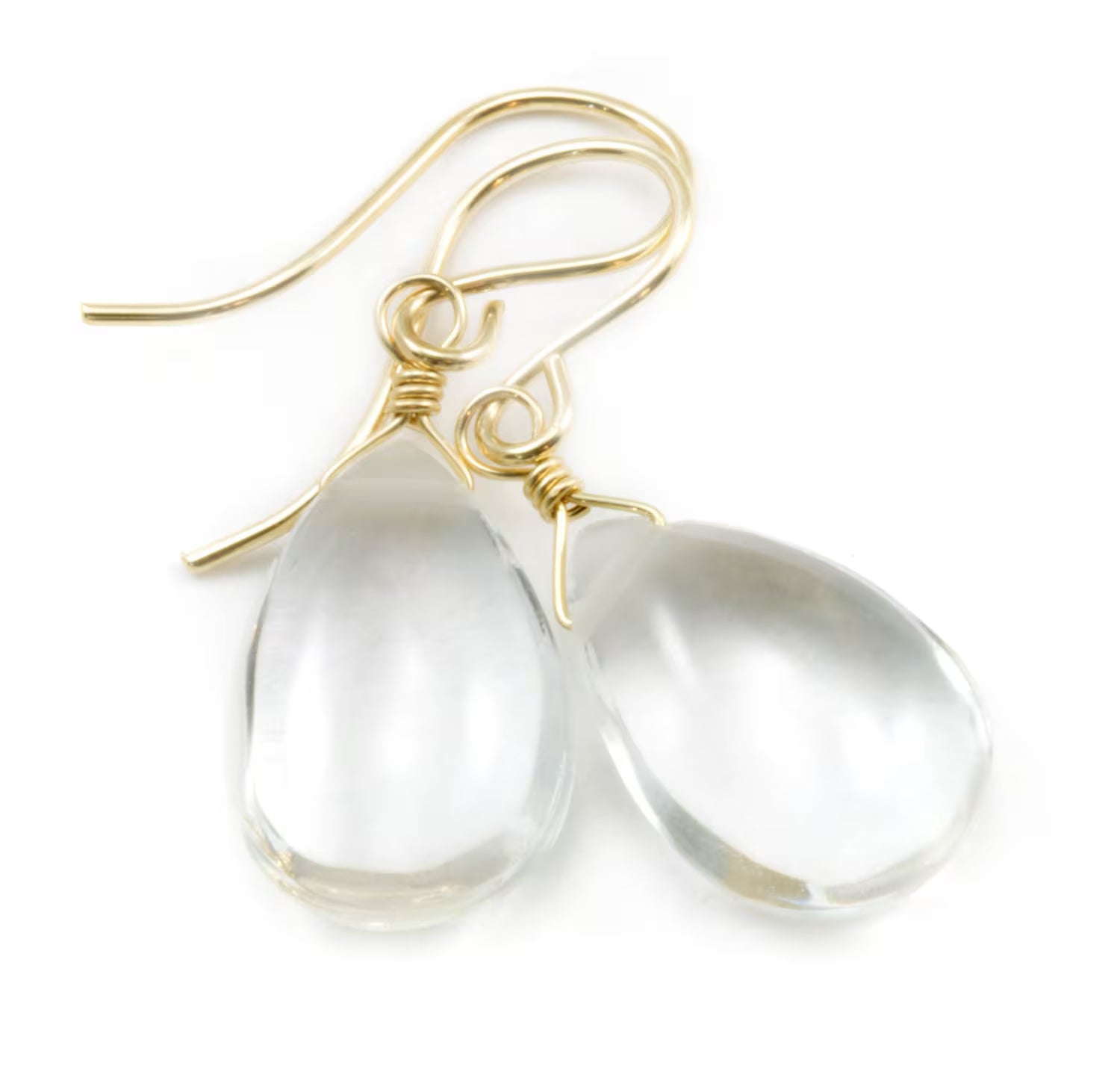 Natural Crystal Clear Quartz Earrings Sterling Silver 14K Solid Gold or 14K Rose Gold Filled Teardrop Dangle Smooth Teardrops Simple Daily