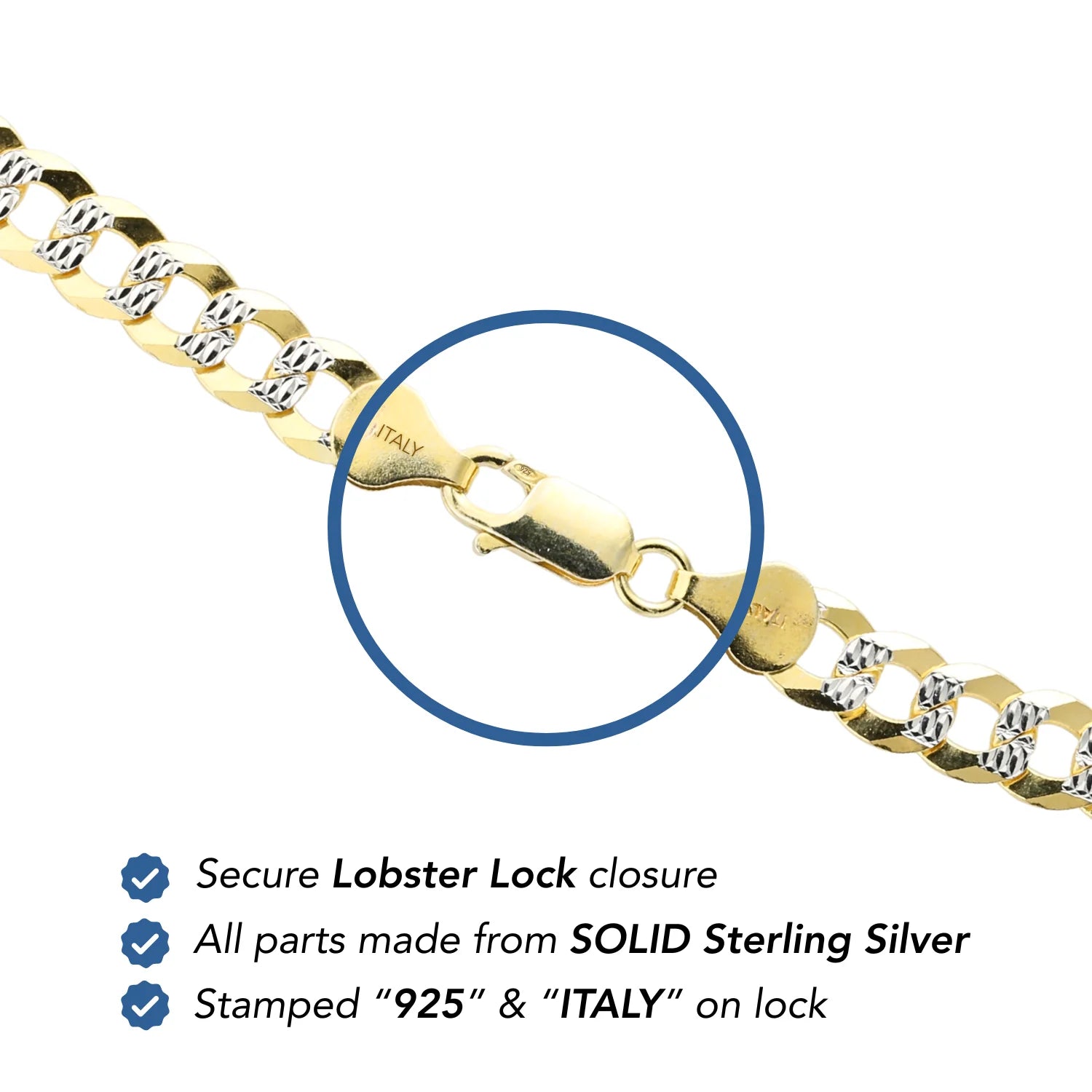 Sterling Silver Two-Tone Gold Plated Curb Chain Bracelet, with Diamond-Cut Engravings