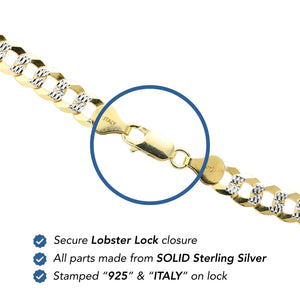 Sterling Silver Two-Tone Gold Plated Curb Chain Bracelet, with Diamond-Cut Engravings
