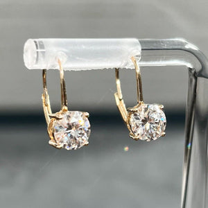 14K Gold 2.00 Carat Dangling Solitaire Drop Earrings Leverback