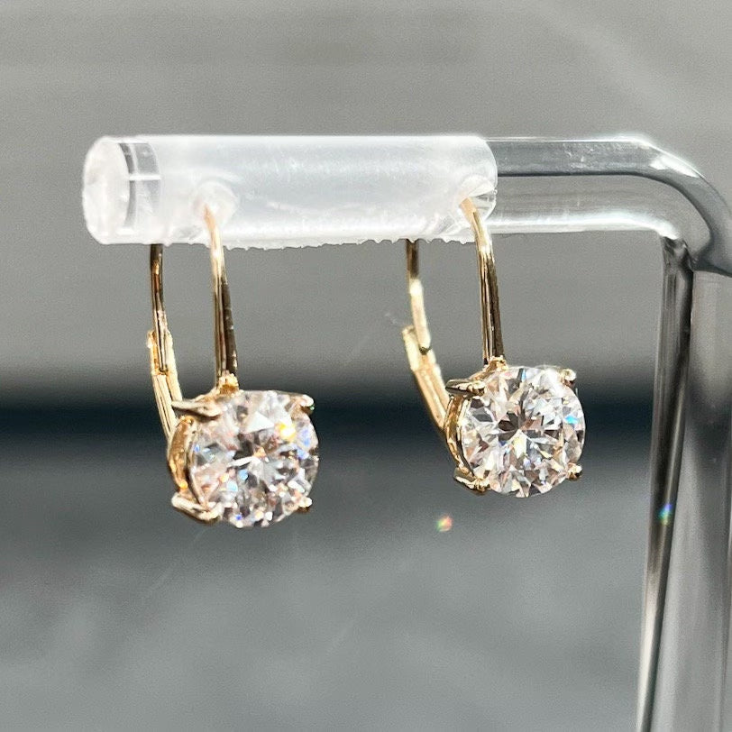 14K Gold 2.00 Carat Dangling Solitaire Drop Earrings Leverback