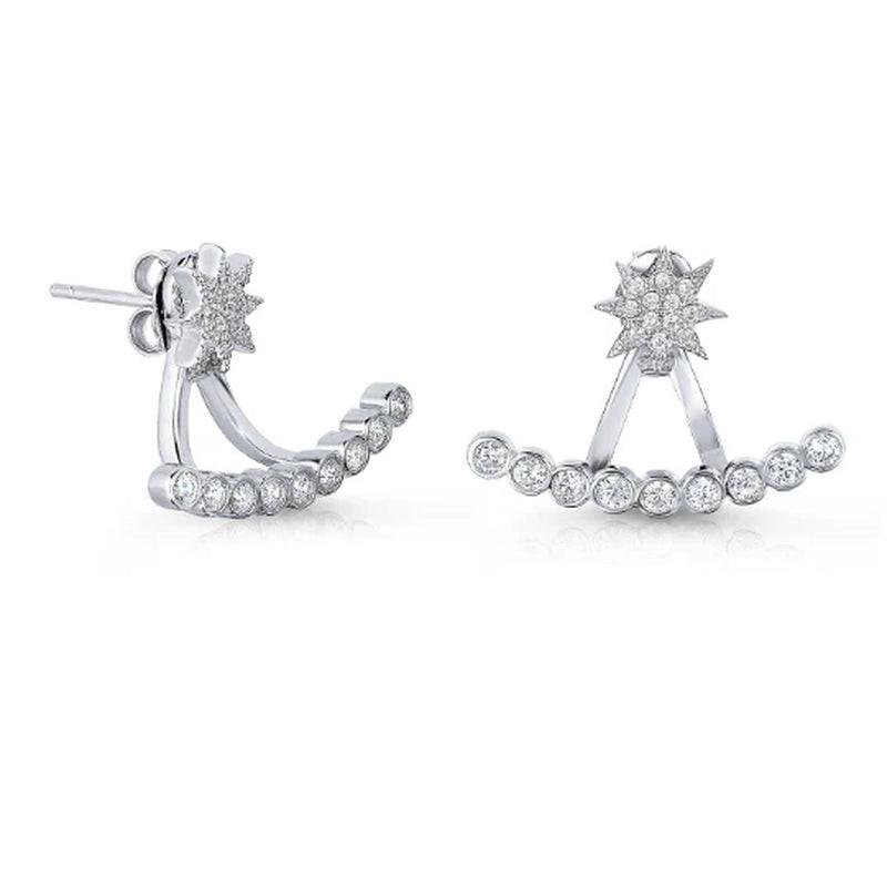 Sparkling CZ Starburst Front-Back Stud Earrings in Sterling Silver - 2-in-1 Elegance.