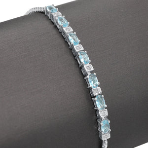 Sterling Silver March Aquamarine Birthstone Adjustable Bracelet