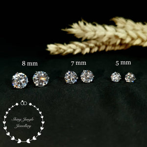 Diamond Stud Earrings, 0.5, 1 & 2 Carat Man Made Diamond Simulant Studs, 14K White Gold Plated Silver 3 Prong Set, Mothers Day Gift with Box