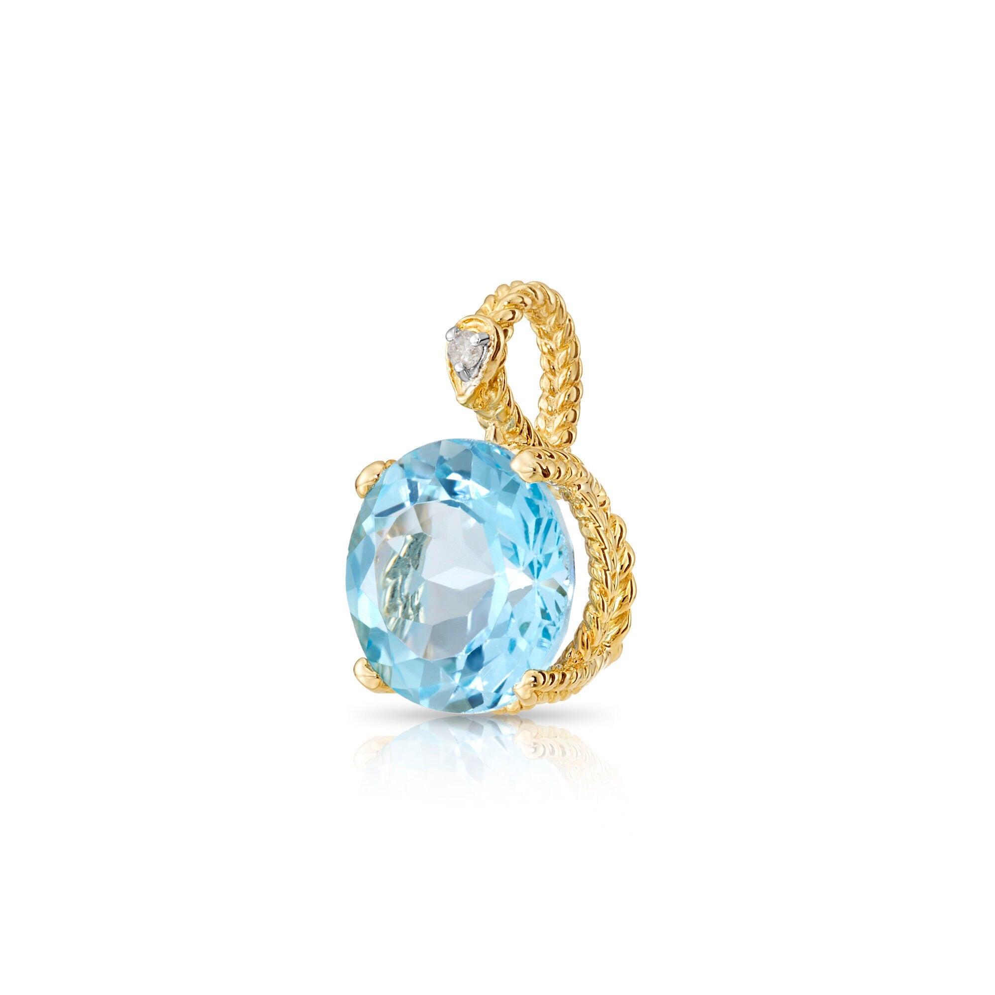 Stunning 14K Solid Gold Sky Blue Topaz & Diamond Accent Charm Pendant.