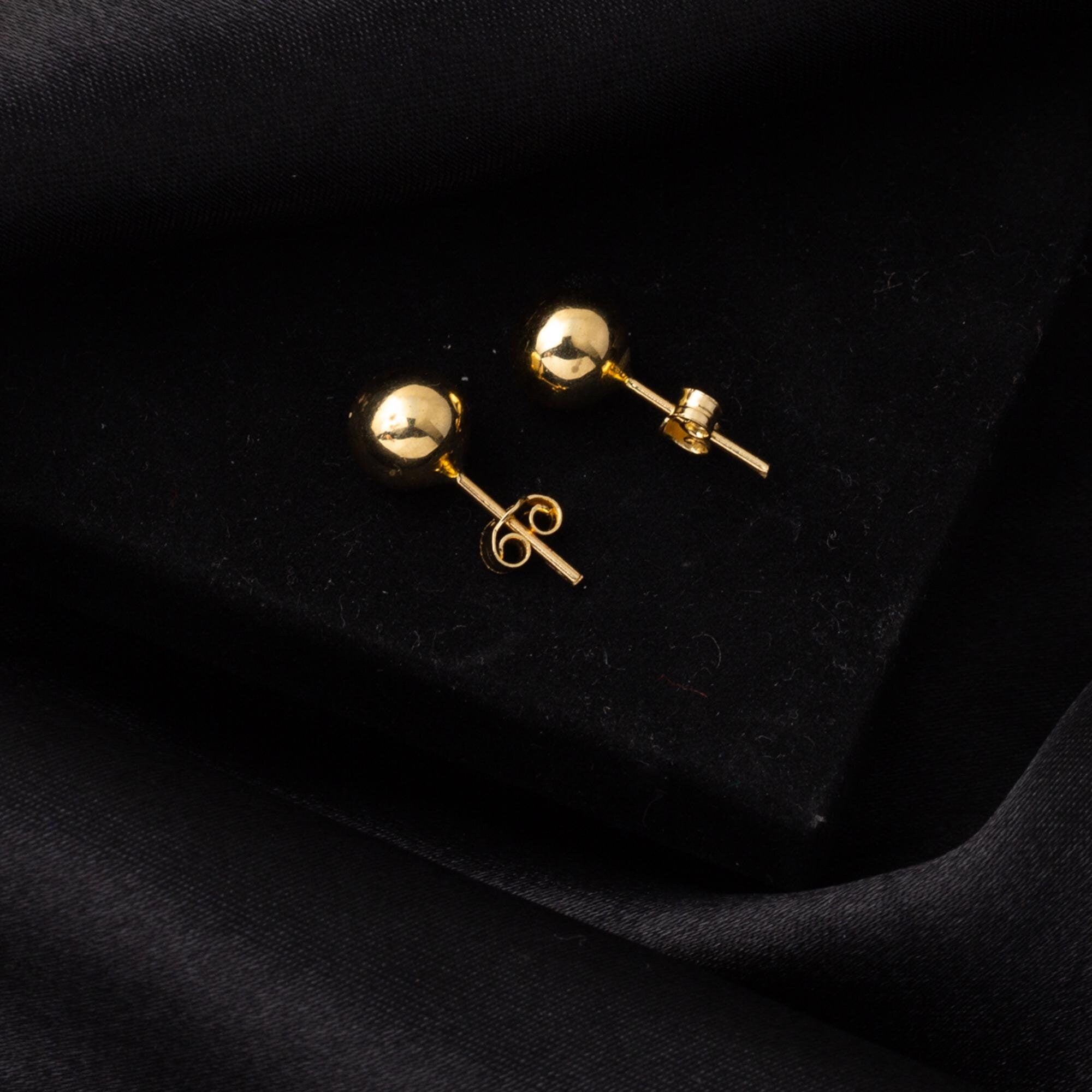 14K Solid Gold Ball Stud Earrings, Yellow Gold Ball Earrings 6Mm, Gold round Ball Stud Sleeper Earrings, Classic Jewelry