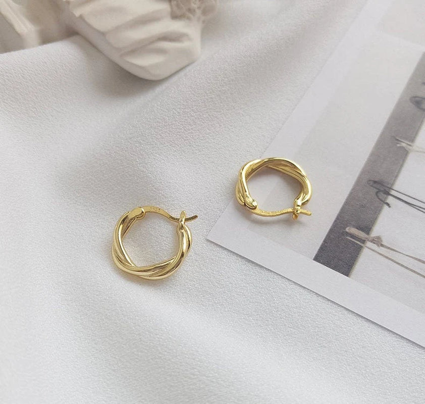 Gold Twisted Hoop Earrings: 18K Gold Plated Sterling Silver