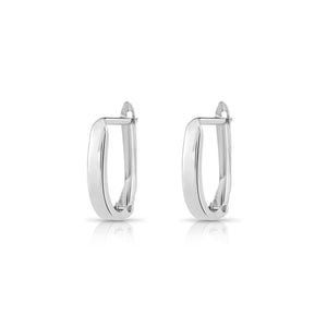 Stunning Handmade 14K White Gold Shiny Oval Huggie Hoop Earrings.