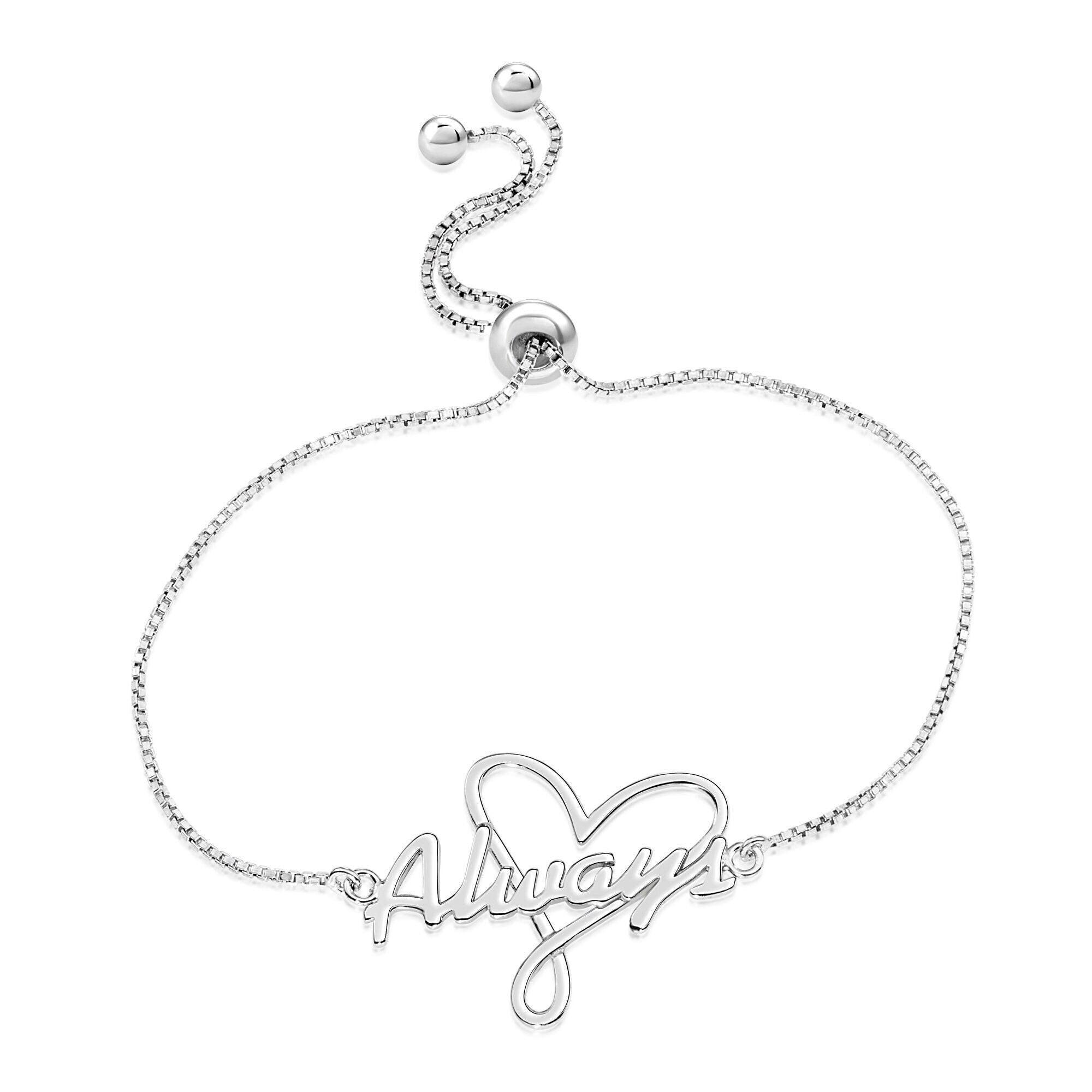 Timeless 925 Sterling Silver Love Always Heart Adjustable Bracelet - A Touch of Elegance.