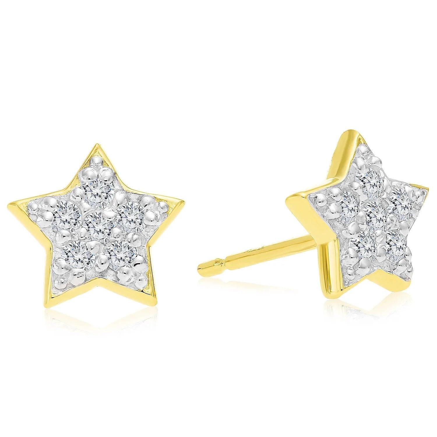 Sparkling 14K Yellow Gold Diamond Star Stud Earrings - 0.10Ct Elegant Shine.