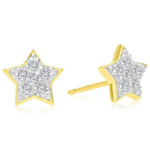 Sparkling 14K Yellow Gold Diamond Star Stud Earrings - 0.10Ct Elegant Shine.