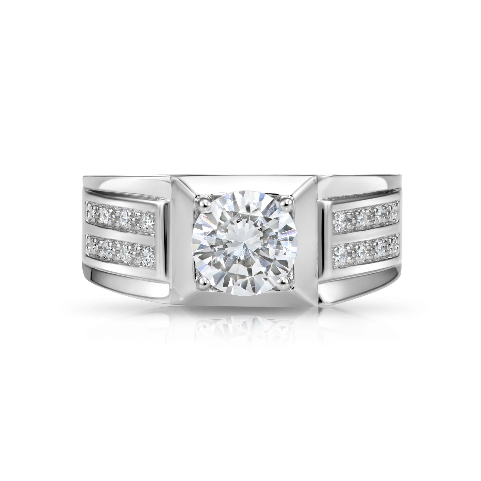 Solid 925 Sterling Silver Solitaire round Brilliant Pave Wedding Pinky Band Ring