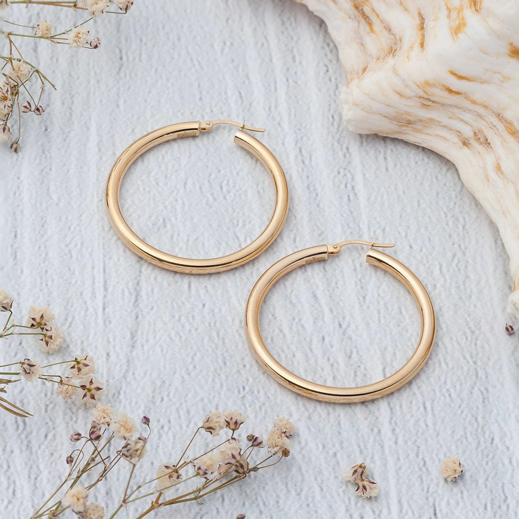 Stunning 14K Gold Large Dome Hoop Earrings - Timeless Elegance in Every Pair!.